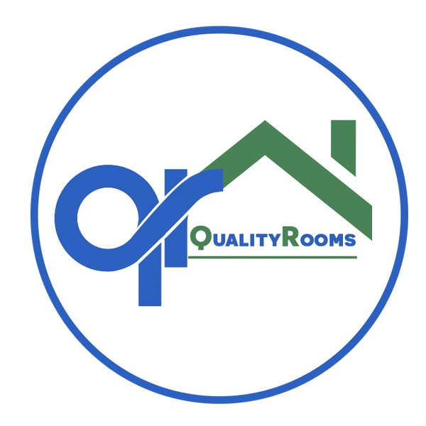 Logo featuring a blue 'qr' and a green house roof with text 'Quality Rooms'.