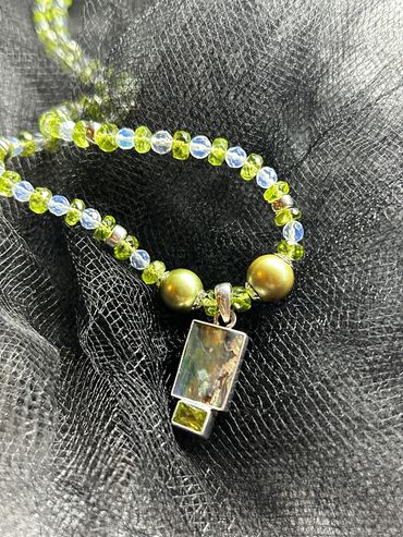 Tahitian Pearls, Peridot, Opalite, Mother of Pearl Pendant
