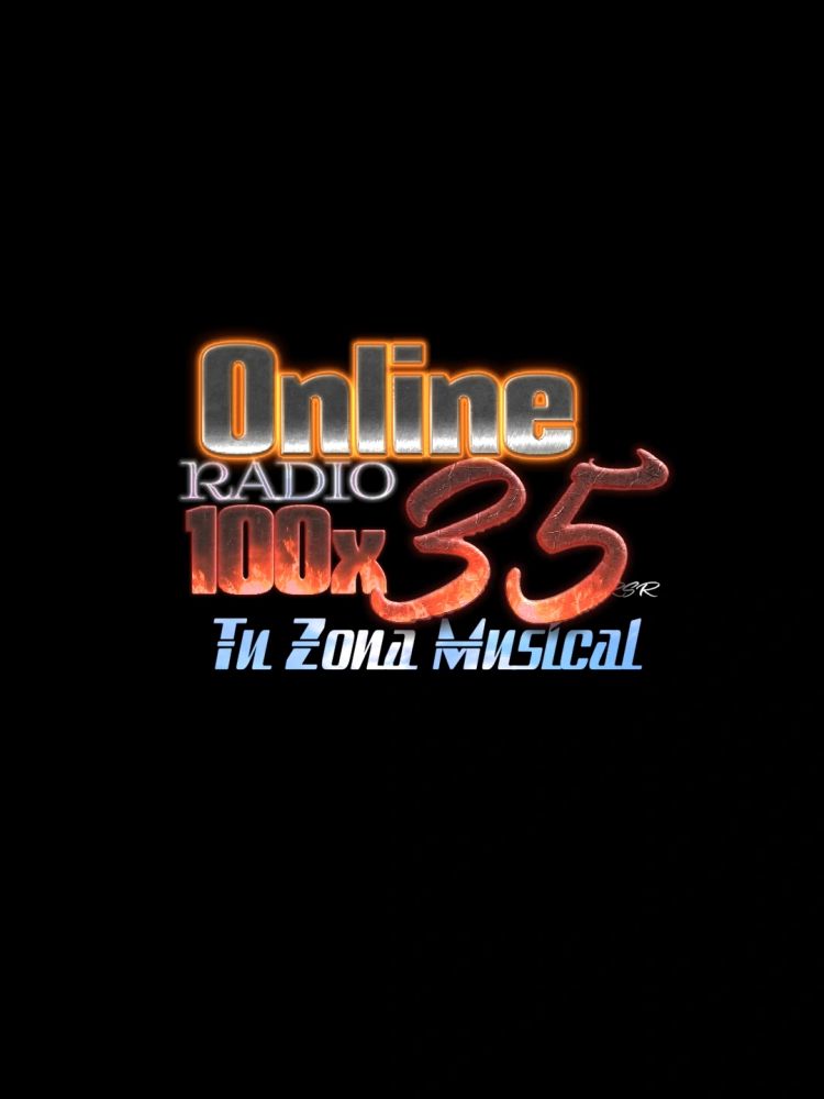 Online Radio 100x35 logo with vibrant, fiery text on black background.
