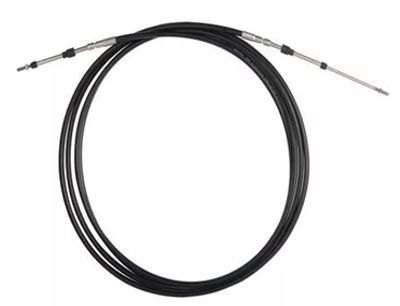 Black throttle cable with metal ends coiled in a loop.