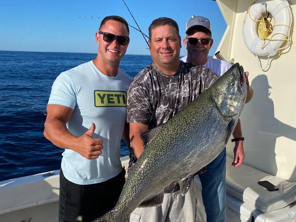 A giant King Salmon caught on a fishing charter in Port Washington, WI. Lake Michigan King Salmon. 
