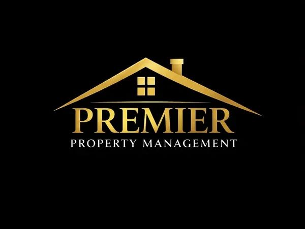 Gold and black Premier Property Management logo with house design.