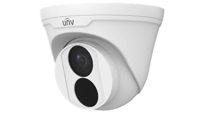 Uniview CCTV installation featuring professional IP camera system with wired PoE connection, deliver