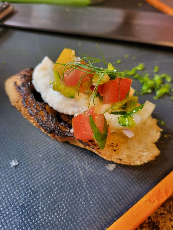 Bruschetta with Ricotta, Tomato Fennel Salad & Fennel Fronds