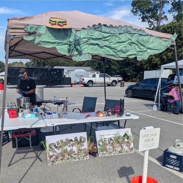 Our fancy booth at the 2025 Cajun Shootout Gumbo Cook-off