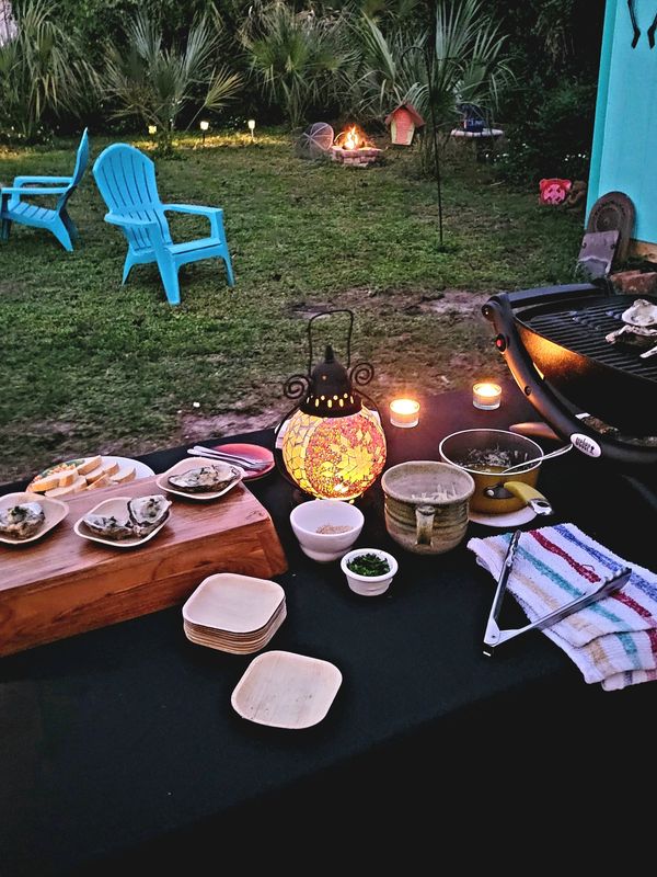 Grilled Oysters in the backyard