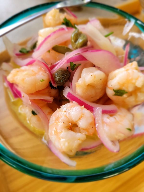 Pickled Shrimp can be served by itself or tossed in bowtie pasta to make a perfect pasta salad