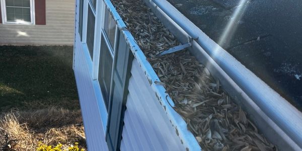 gutters clogged with leaves and debris