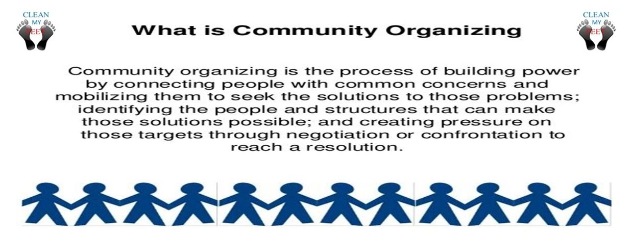 Definition of community organizing with linked paper figures.