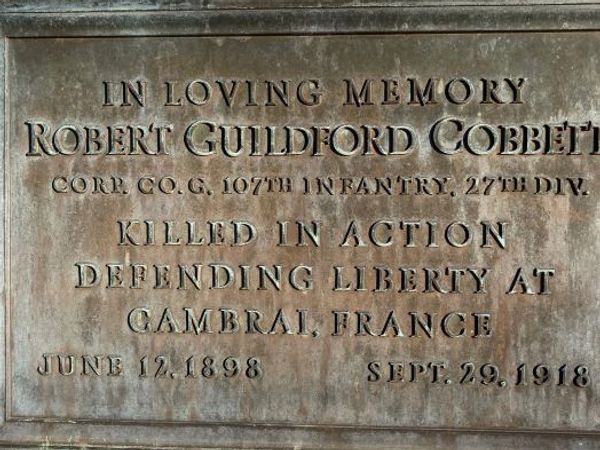 Plaque of World War One soldier Robert Guildford Cobbett