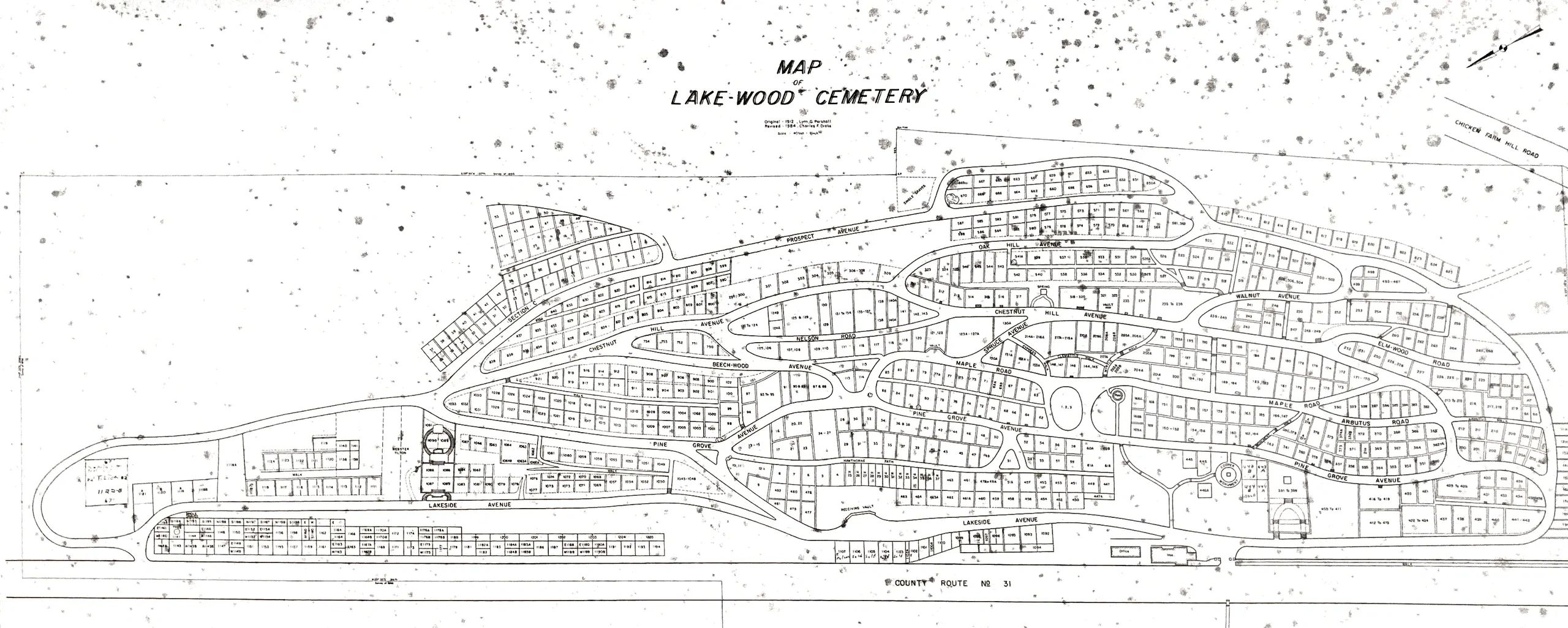 Full Map of East section of Lakewood Cemetery Cooperstown
