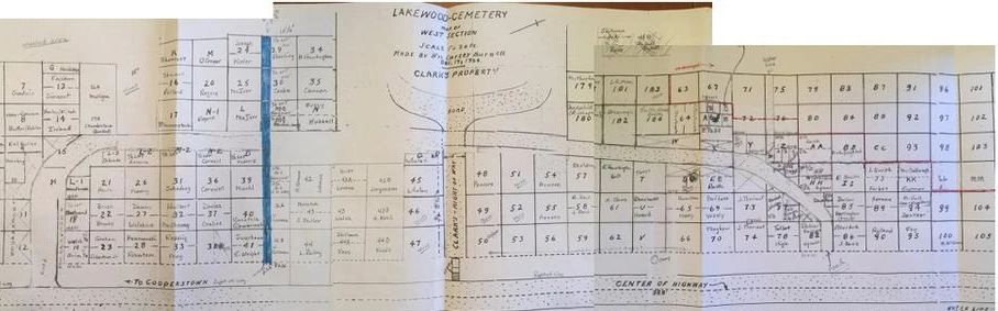 Full map of West side of Lakewood Cemetery Cooperstown