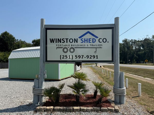 Sign for Winston Shed Co., selling portable buildings and trailers.