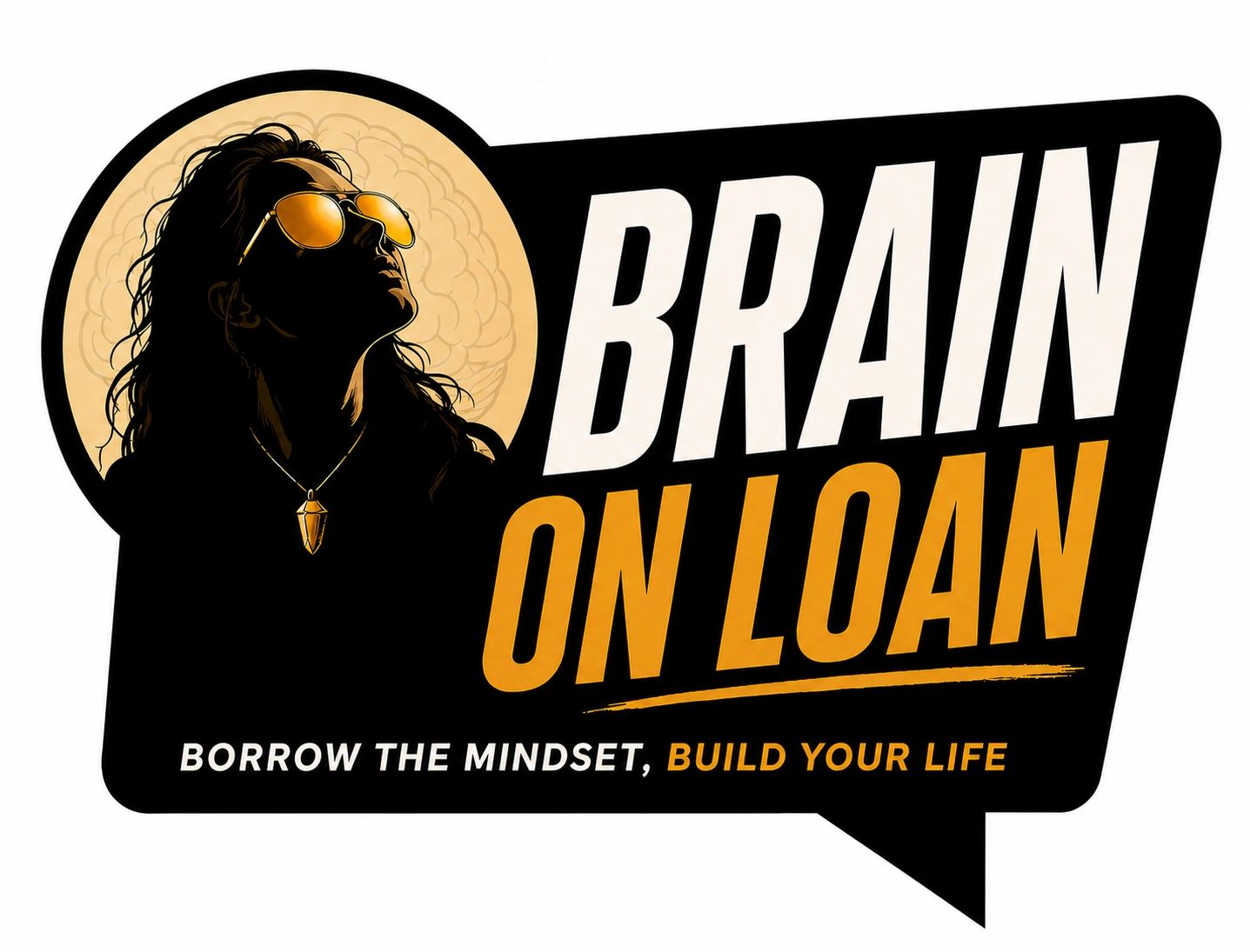 Logo with a person in sunglasses and the phrase 'Brain On Loan'.