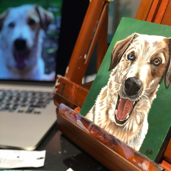Painting commission of a dog by S.J. Dopheide.