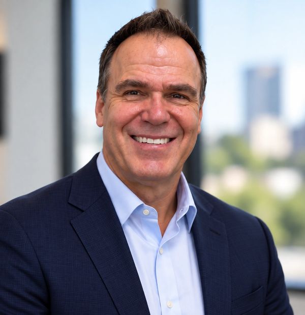 Smiling man in suit and tie.