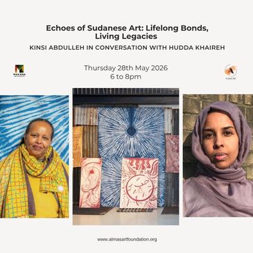 Event poster for Sudanese art discussion with Kinsi Abdulleh and Hudda Khaireh, May 28, 2026.