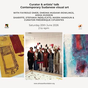 Poster for a talk on contemporary Sudanese visual art with curator and artists, June 2026.