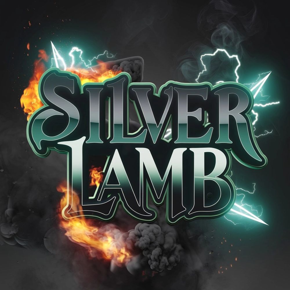 Stylized text "Silver Lamb" with fiery and electric effects in the background.