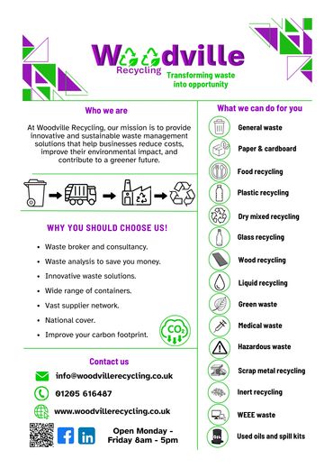 This is a leaflet which describes all the services Woodville Recycling offer.