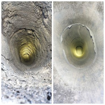 Heavy accumulation of creosote in a dirty chimney