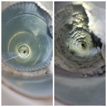 Side by side of before and after a dryer vent cleaning