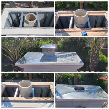 Progress picture of a chimney rebuild and chase cover installation.