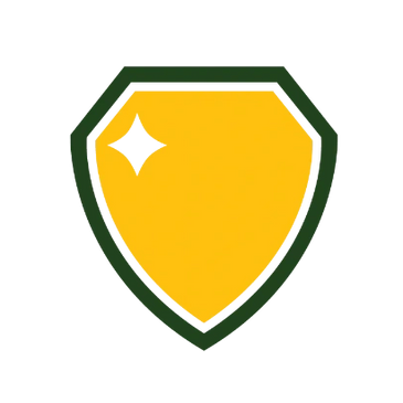 A yellow shield icon with a sparkle on a black background.