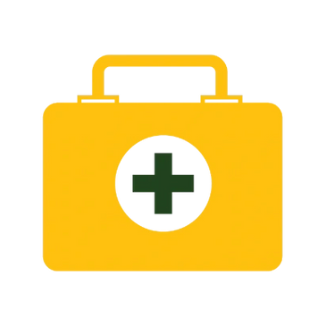 Yellow medical first aid kit icon with a cross symbol.