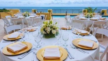 Wedding table setting at the Atlantic Hotel 5th floor oceanview terrace