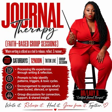 Promoting faith-based journal therapy group sessions every Saturday at noon on TikTok Live.