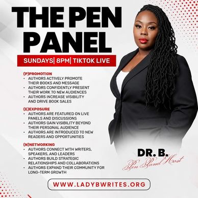 Promotional poster for The Pen Panel live on TikTok Sundays at 8 PM featuring Dr. B.