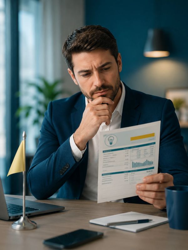 Homem de negócios analisando documento no escritório.