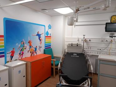 Children's medical area with artwork