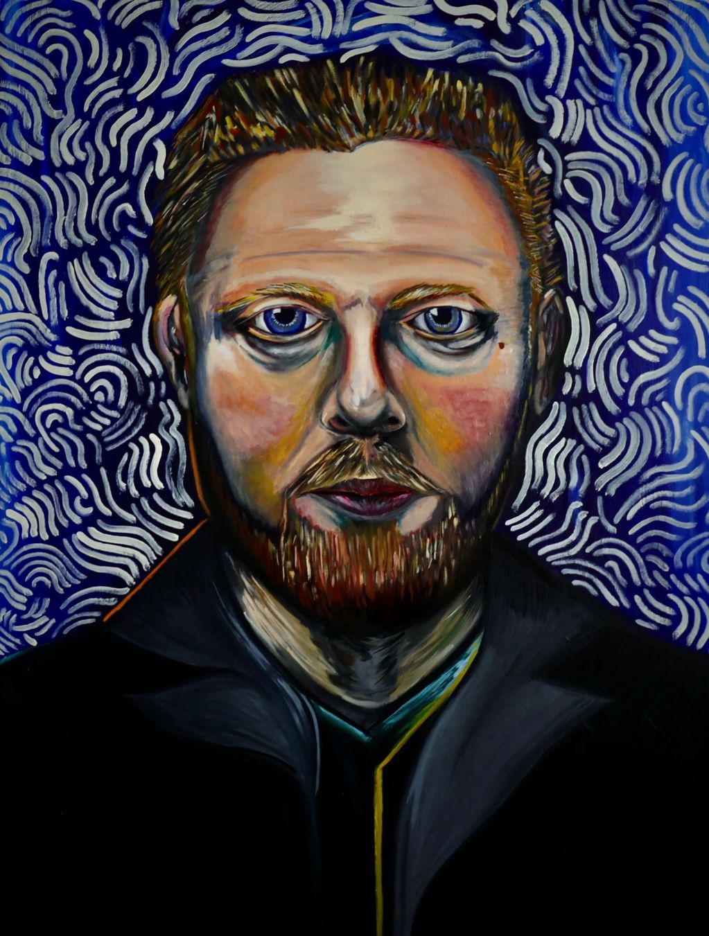 Colorful expressive portrait of a man with a beard.
