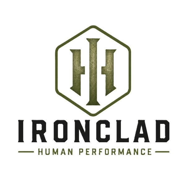 Ironclad Human Performance logo with a hexagonal emblem.
