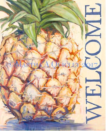 Welcome sign, pineapple sign, pineapple paintings, 