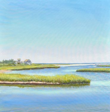 Cape cod, marsh scene, oil painting, swan river