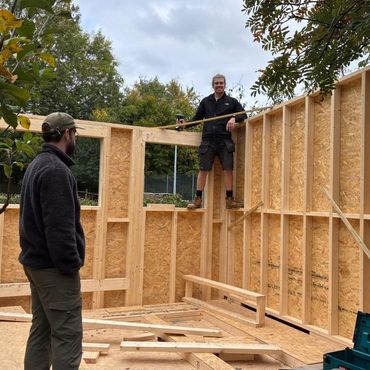 Building the timber frame for the paddock sauna at Orchard Sauna.