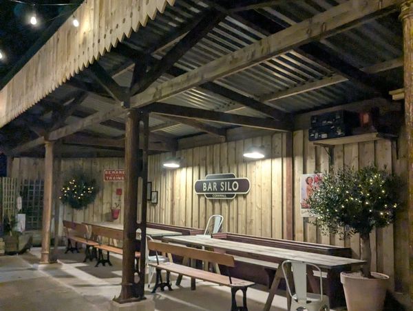 Large event space installed in Cornwall, designed to mimic a train station, with under cover seating.