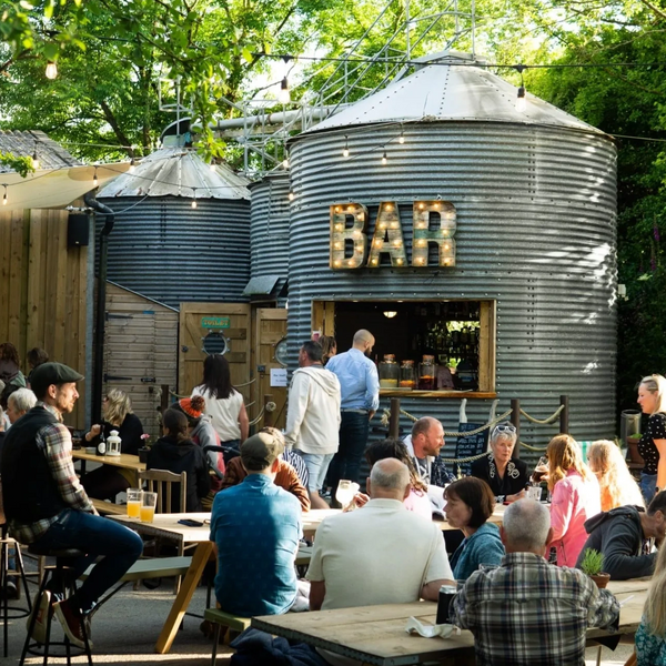 Bar Silo, a unique event space near Fowey in Cornwall, with a bar built into a grain silo.