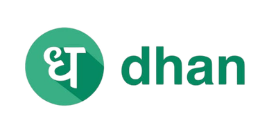 Logo with Hindi character and word 'dhan' in green.