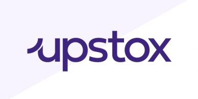 Upstox logo in purple lettering.