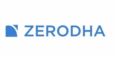 Zerodha logo with blue text and abstract symbol.