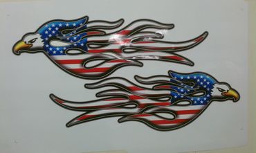 Eagle Head with American Flag and Flames