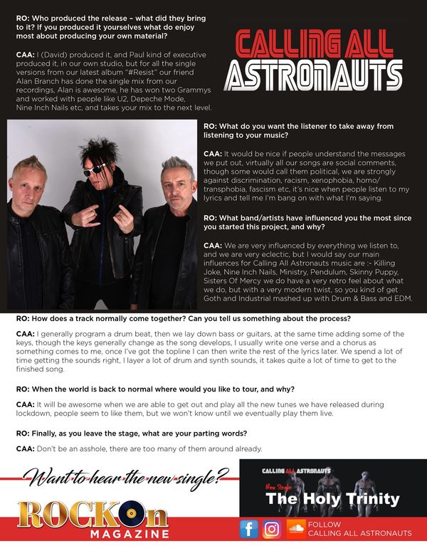 RKW Designs/Rock On Magazine - Calling All Astronauts Interview 2