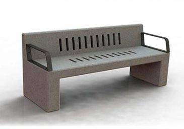 Modern concrete bench with metal armrests and ventilation slots. bancas de acero inoxidable
papeleras
paradas