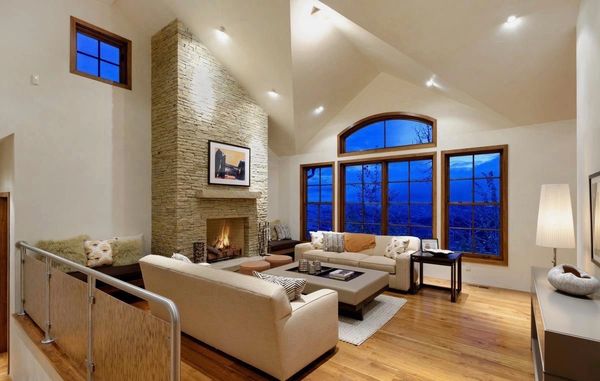 A custom mountain home designed by a colorado architect. Vaulted ceilings in the living room.