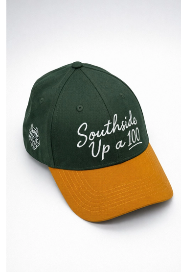 Green and mustard baseball cap with the text 'Southside Up a 100'.