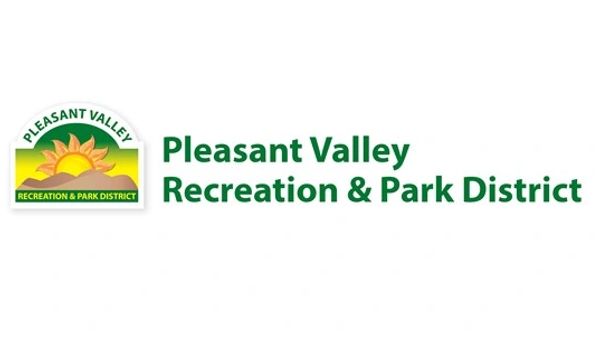 Logo of Pleasant Valley Recreation & Park District with sun and hills.
